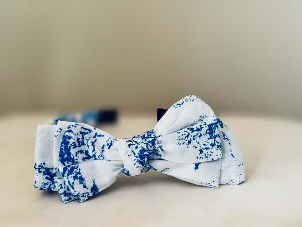 Kids Piper&Cloth Three Little Bows Headband - Blue Toile