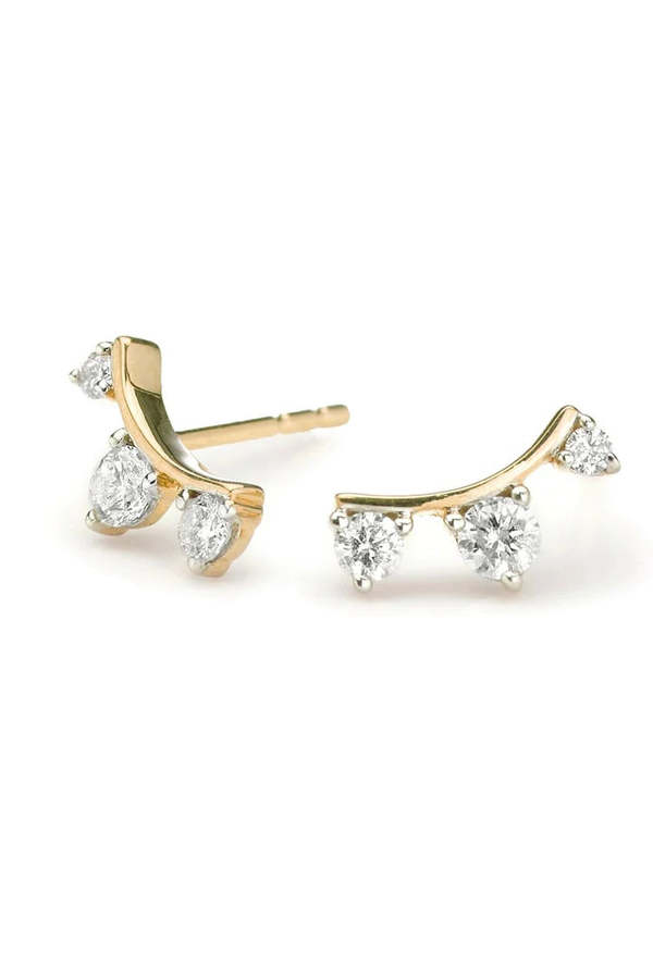 Adina Reyter 3 Diamond Amigos Curve Earrings - Yellow Gold
