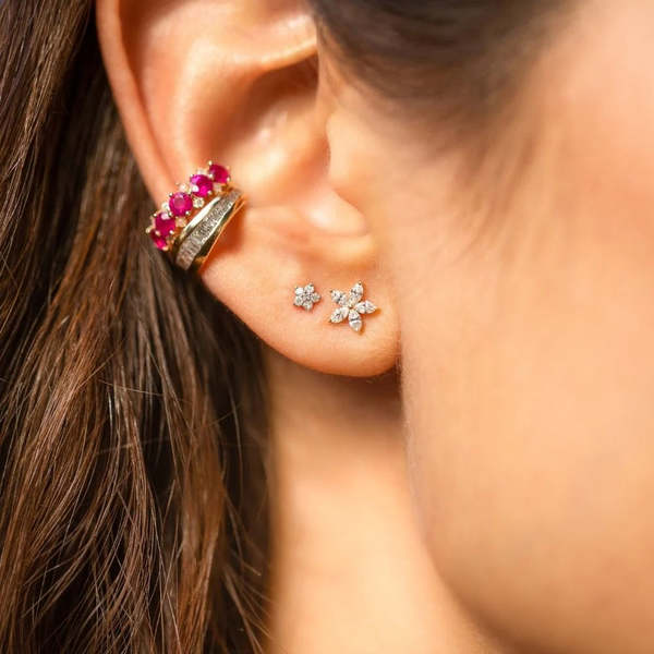 Adina Reyter Paris Super Tiny Diamond Flower Posts Earrings