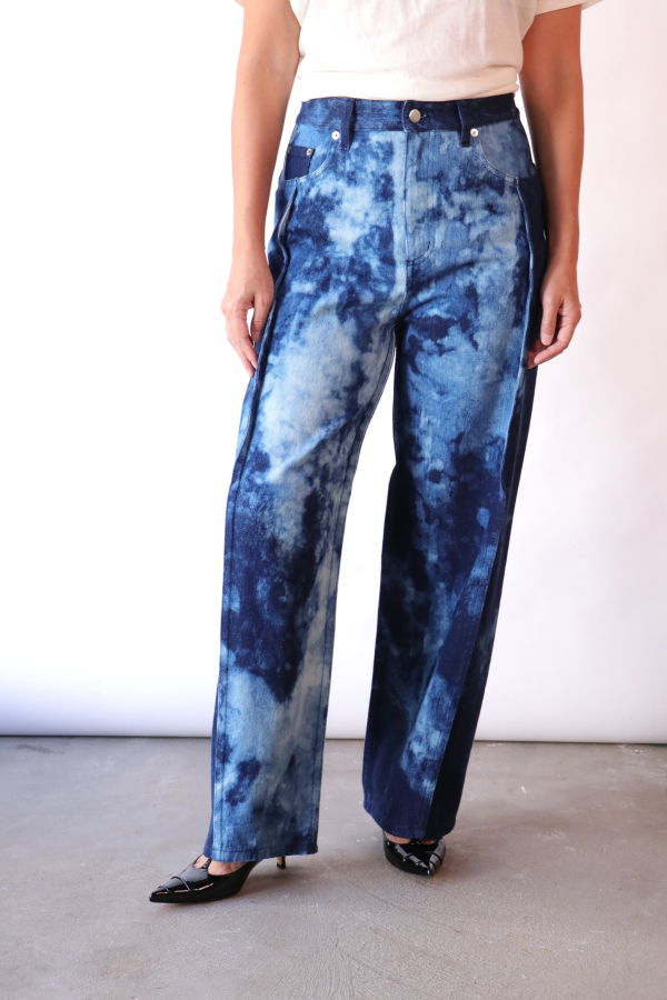 Tibi Tie Dye Denim Tuck Jean - Blue Multi