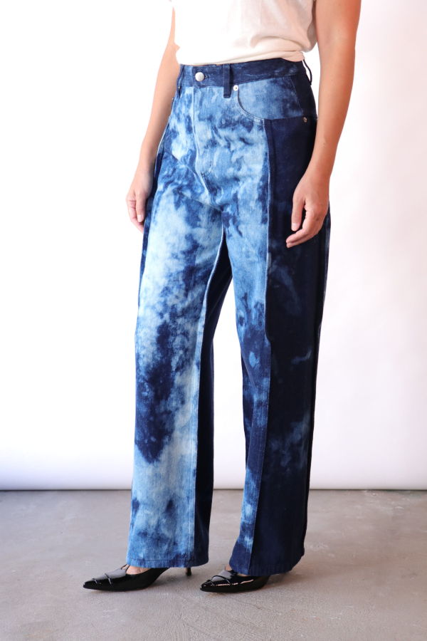 Tibi Tie Dye Denim Tuck Jean - Blue Multi