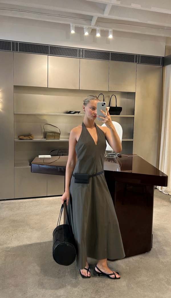 mustard yellow halter dress Alicia Satin Halter Maxi Dress
