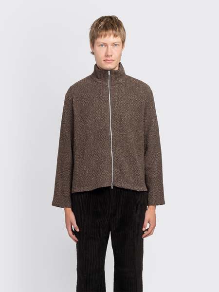 Our Legacy SHRUNKEN FULL ZIP POLO - BLACK RAYON PLAIT