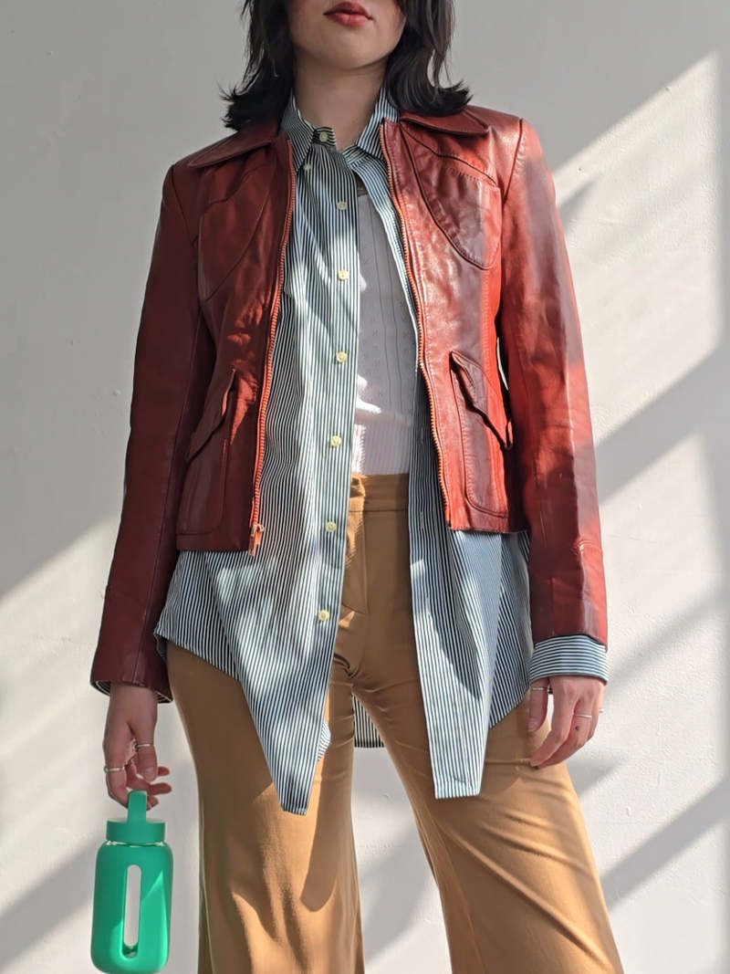 Vintage Leather Jacket - Brick Red