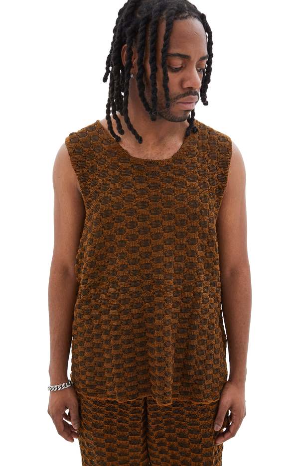 Isa Boulder Knitcheck Square Tank Top - Bark