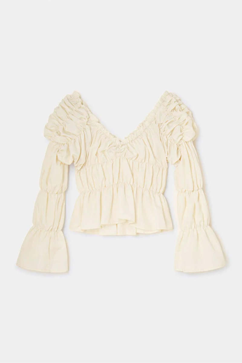 LAAGAM Sadie Ruched Blouse - Ecru