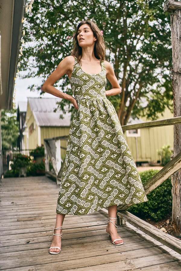 open lace back dress Iris Jacquard Dress in Pear Green  OMNES