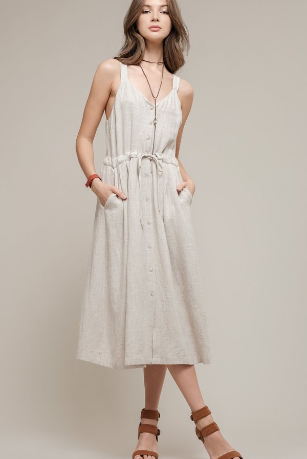 Button Up Midi Dress with Tie Waist | Garmentory