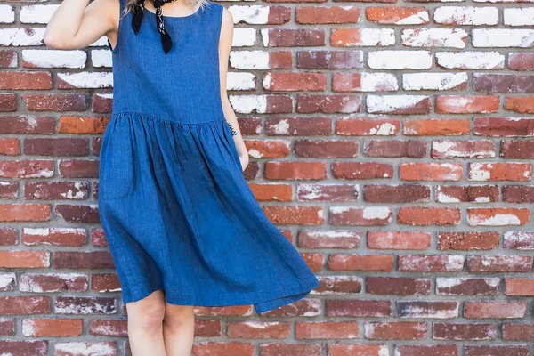 Not Perfect Linen Folking About Linen Dress - Denim Blue | Garmentory