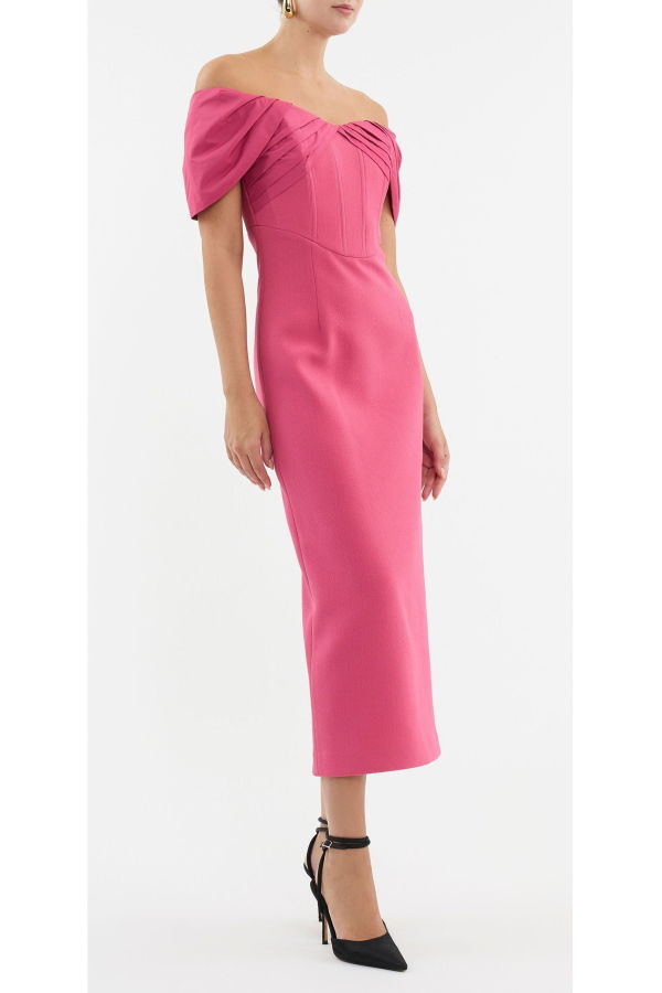 REBECCA VALLANCE Anais Off Shoulder Midi Dress - Pink