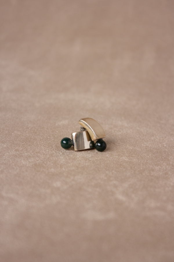 Vintage Agate Mexican Earrings - Green/Sterling Silver