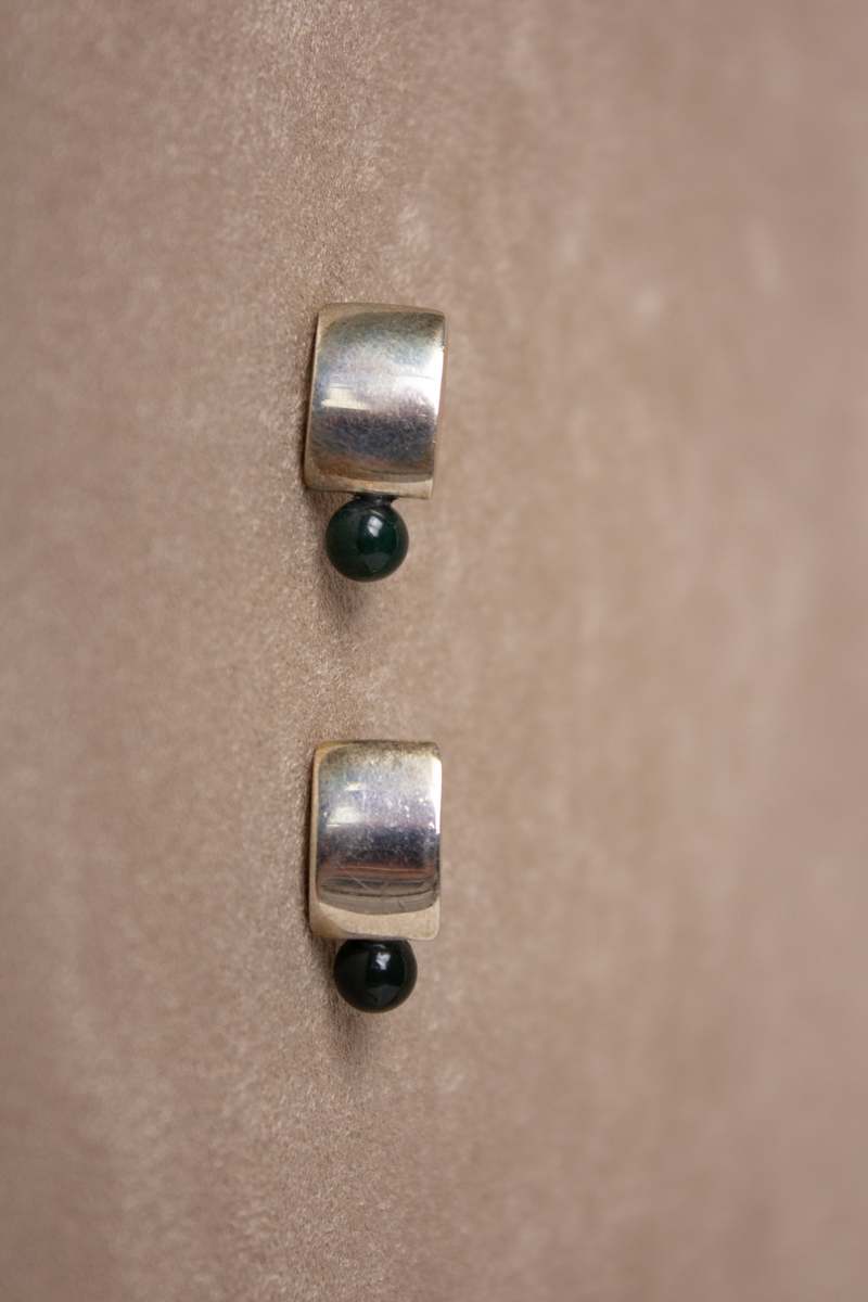 Vintage Agate Mexican Earrings - Green/Sterling Silver