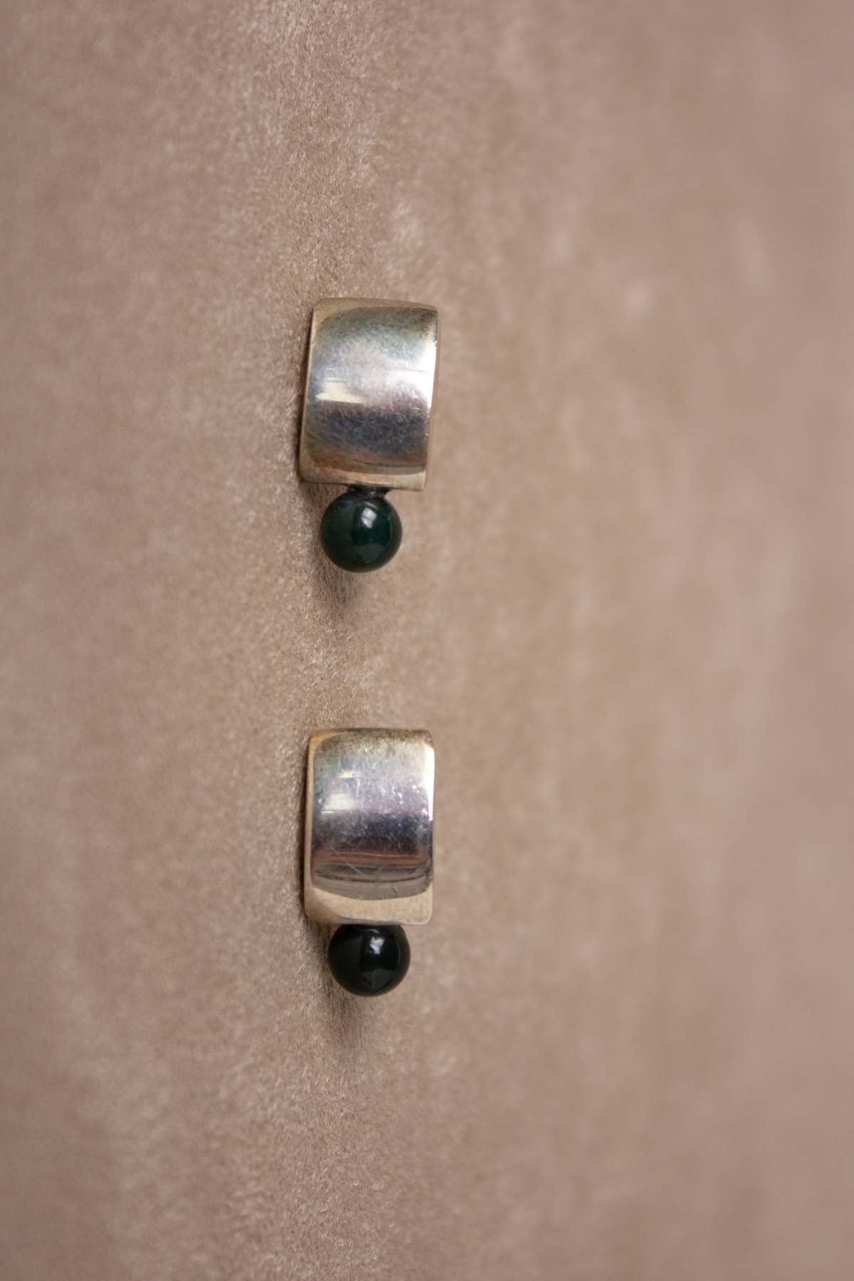 Vintage Agate Mexican Earrings - Green/Sterling Silver - Image 3 of 6