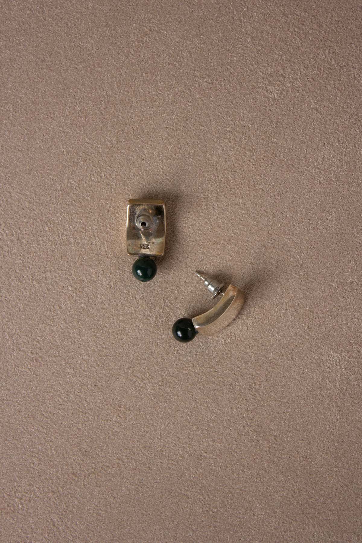 Vintage Agate Mexican Earrings - Green/Sterling Silver - Image 4 of 6