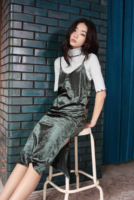 velvet slip dress midi