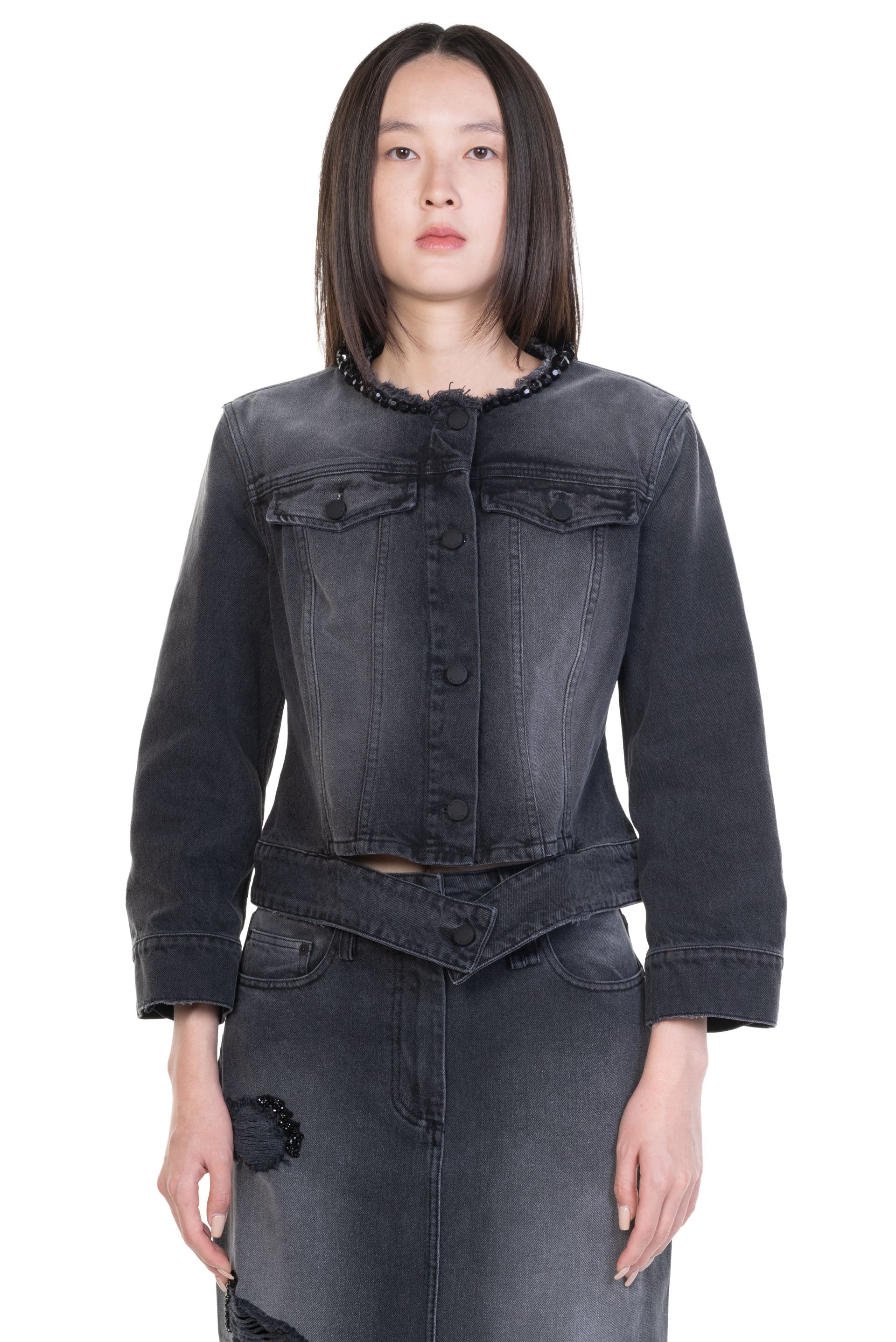 Simone Rocha Embellished Fitted Waist Tail Denim Jacket | Garmentory