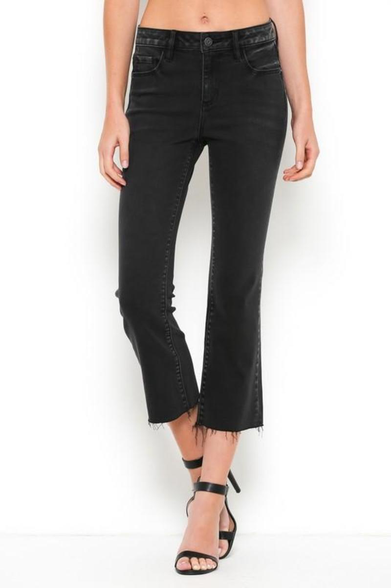 Hidden Denim Raw Hem Cropped Flare Jean Black Garmentory