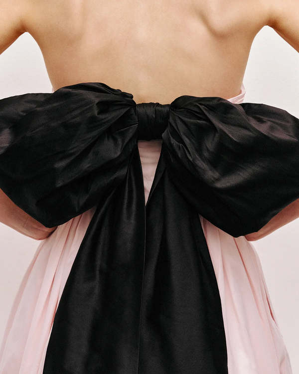 open lace back dress Ezabutus Elegant Pearl Trim Bow Back Mini Dress – Available in Pink, B main image 0