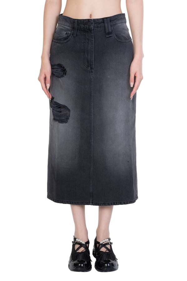 Simone Rocha Embellished Denim Kick Back Flare Skirt