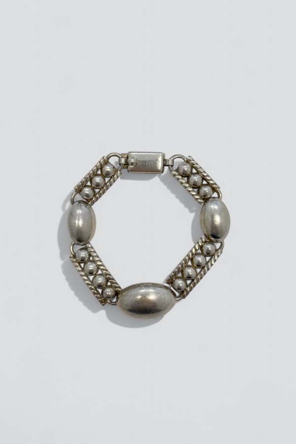 Vintage Oval Deco Bar Link Bracelet - Sterling Silver