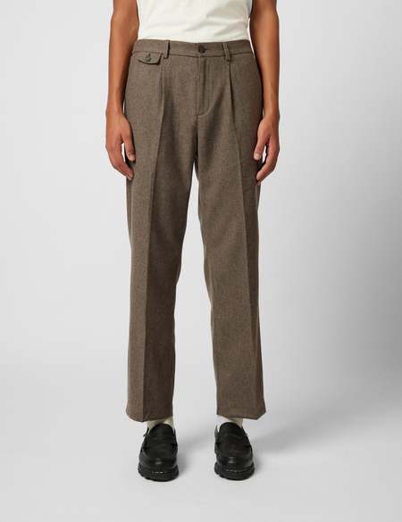 Auralee Lama Shetland Wool Tweed Slacks pants - Khaki Tweed