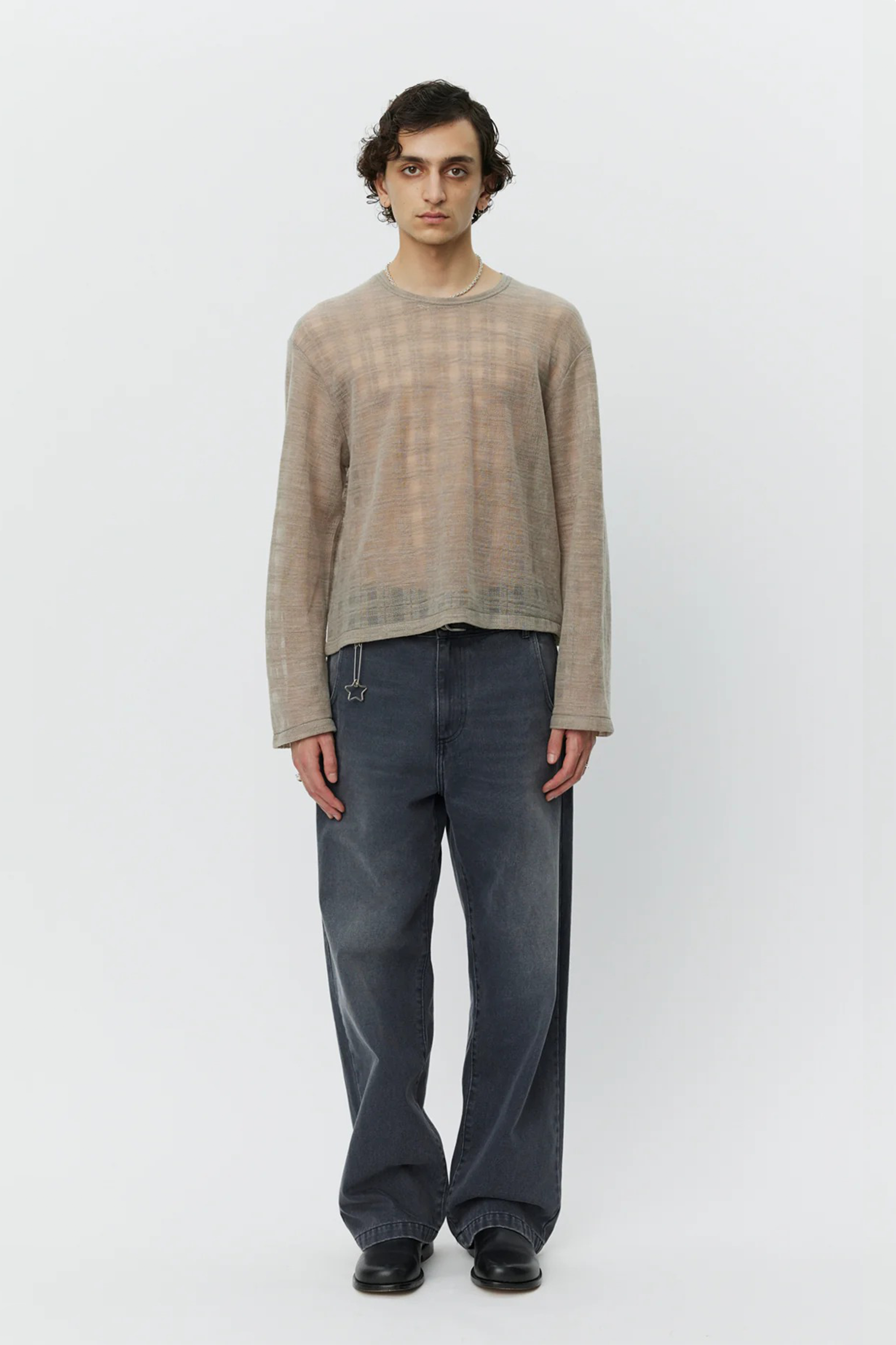 mfpen Round Neck Sweater Beige Gauze Check | Garmentory