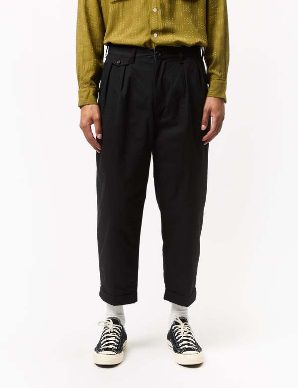 Beams Plus 2 Pleat Twill Trousers - Black | Garmentory