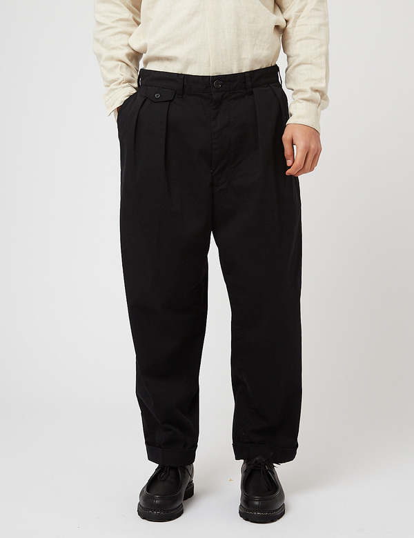 Beams Plus 2 Pleat Twill Trousers - Black | Garmentory