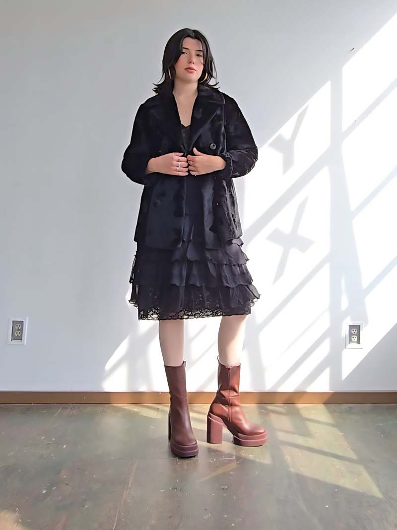 Vintage Velvety Faux Fur Coat - Black