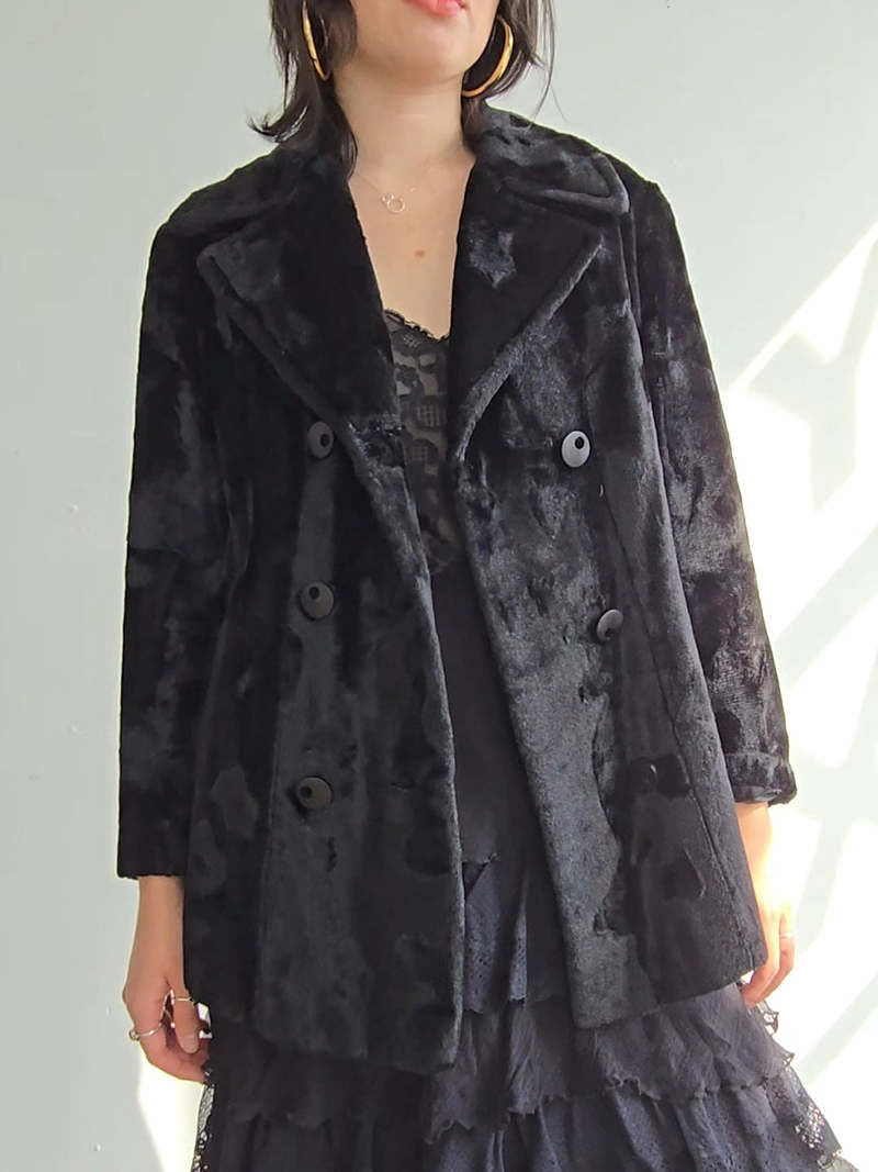 Vintage Velvety Faux Fur Coat - Black
