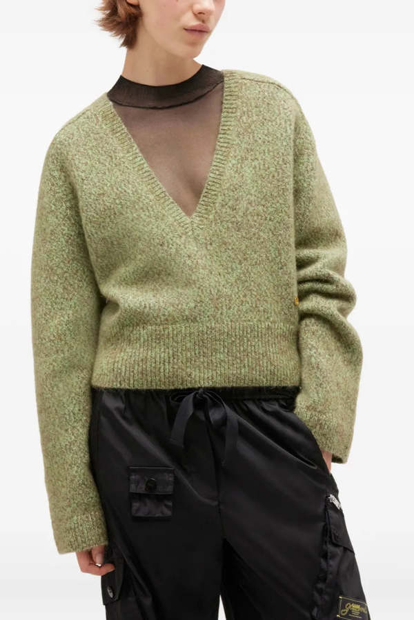 Ganni Brushed Mohair Mix Deep V-Neck Pullover