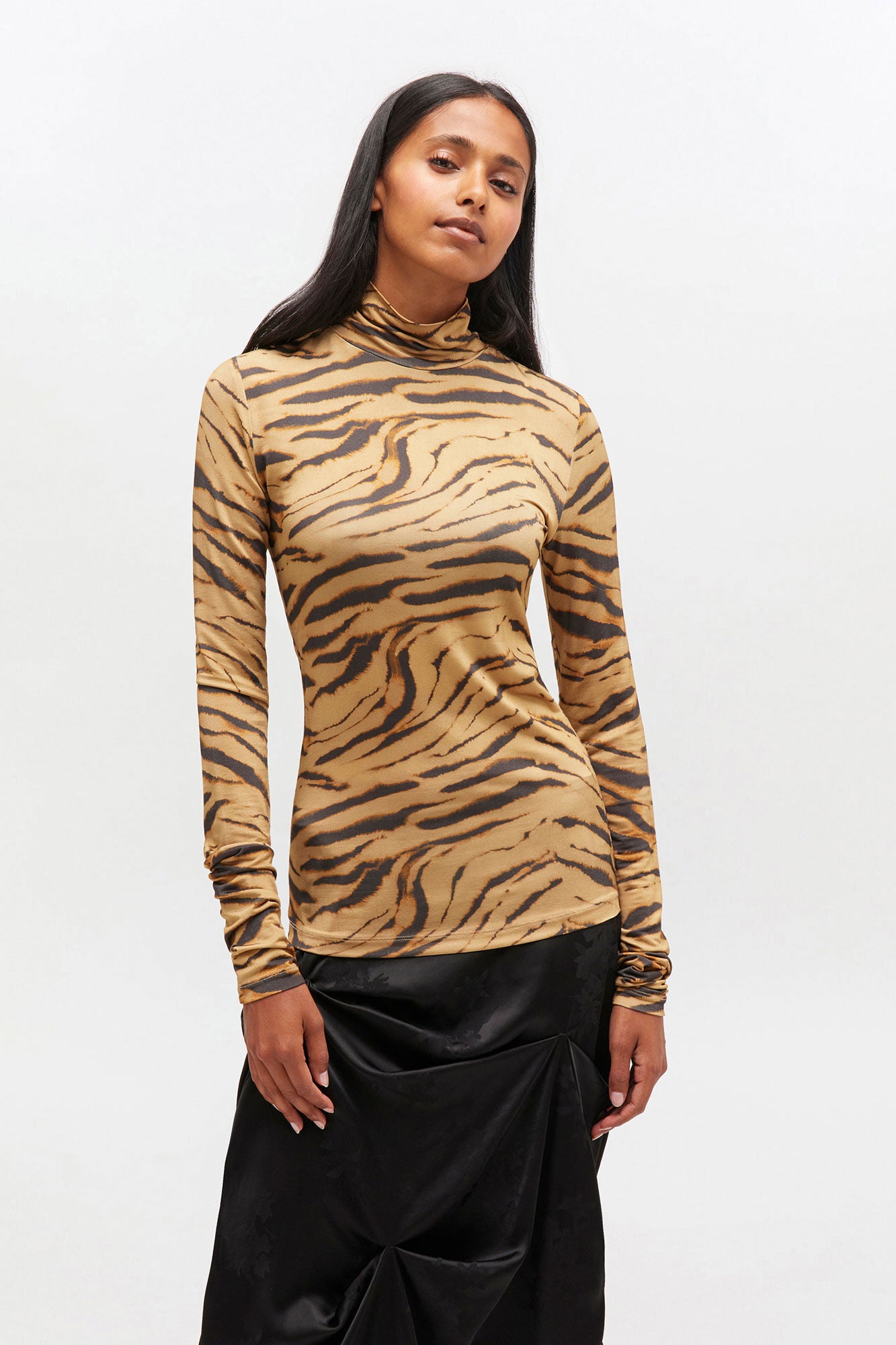 Ganni Tiger Print Jersey Turtleneck | Garmentory