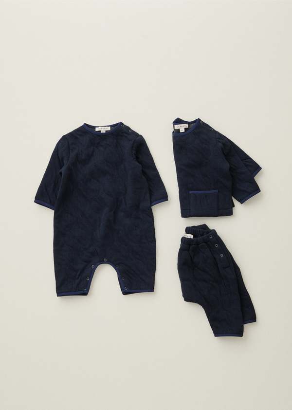 Caramel Larch Cotton Baby Romper - Navy