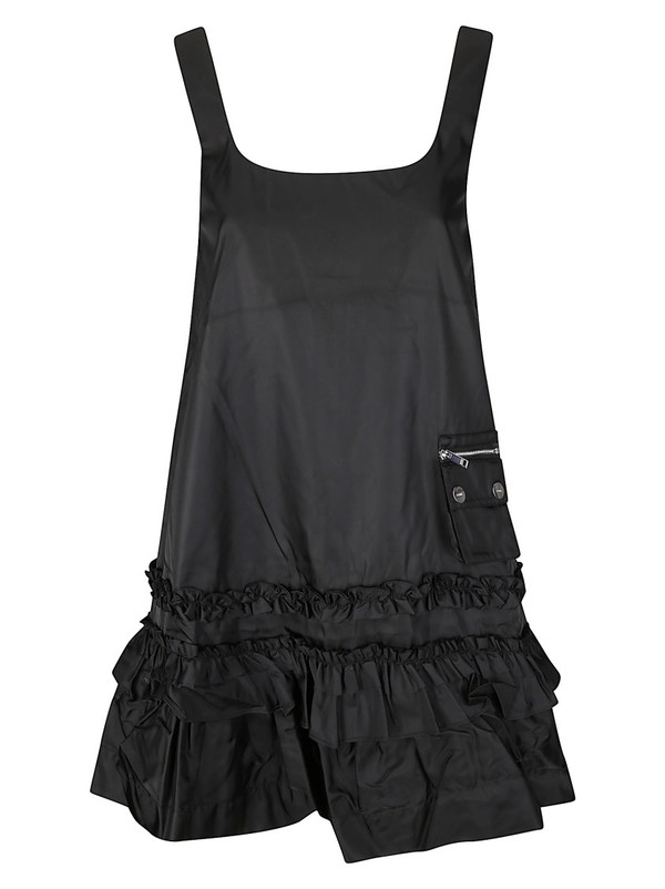 ganni black ruffle dress Duchesse Nylon Mini Dress in Black main image 1