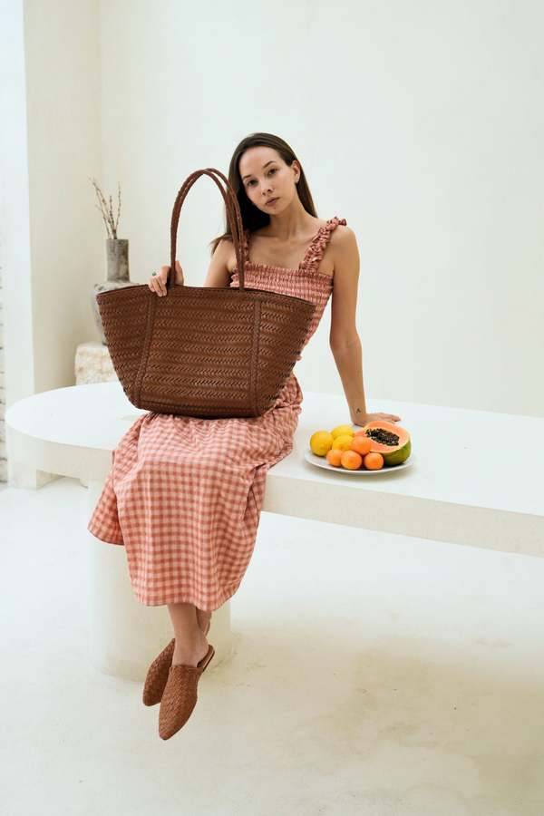 Pink Haley Phoebe Handwoven Leather Tote - Brown