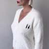 London Atelier Byproduct Fuzzy Knit Cardigan with Embroidery Patches - Thumbnail 7