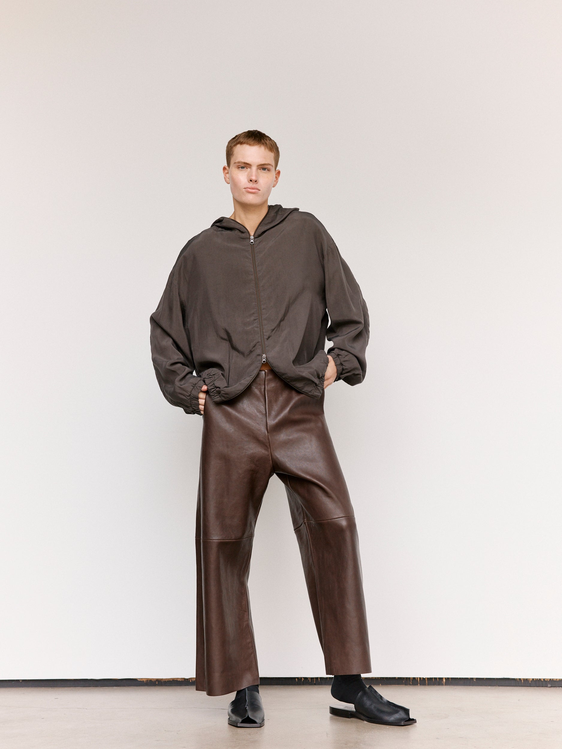 Gabriela Coll Garments NO.216 Cupro Double Hooded Zipper Jacket