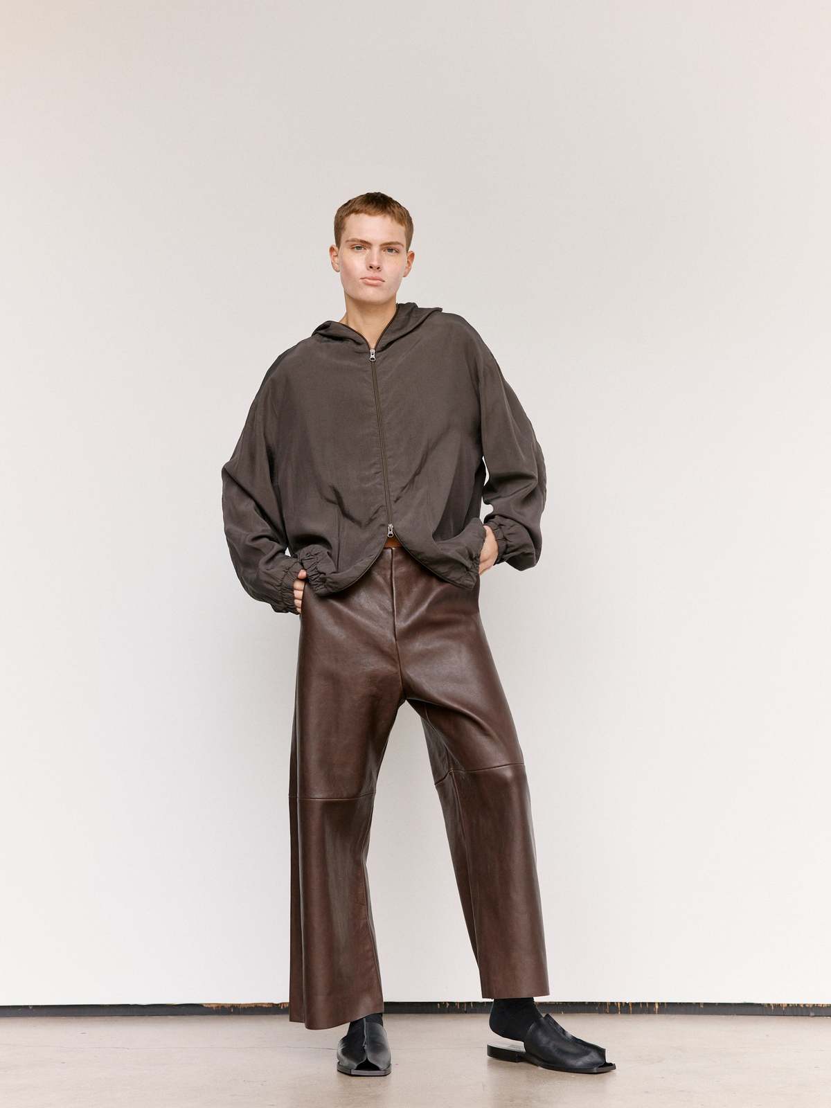 Gabriela Coll Garments NO.216 Cupro Double Hooded Zipper Jacket
