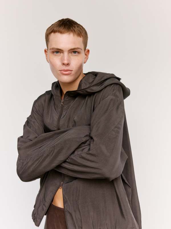 Gabriela Coll Garments NO.216 Cupro Double Hooded Zipper Jacket