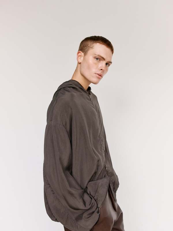Gabriela Coll Garments NO.216 Cupro Double Hooded Zipper Jacket