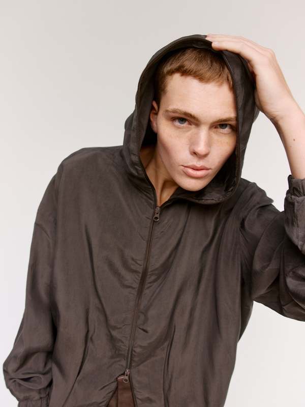 Gabriela Coll Garments NO.216 Cupro Double Hooded Zipper Jacket