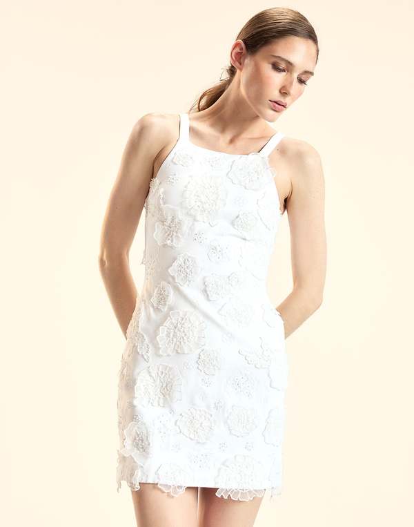Cynthia Rowley Pop Floral Applique Mini Dress - White | Garmentory Cynthia Rowley Pop Floral Applique Mini Dress - White | Garmentory