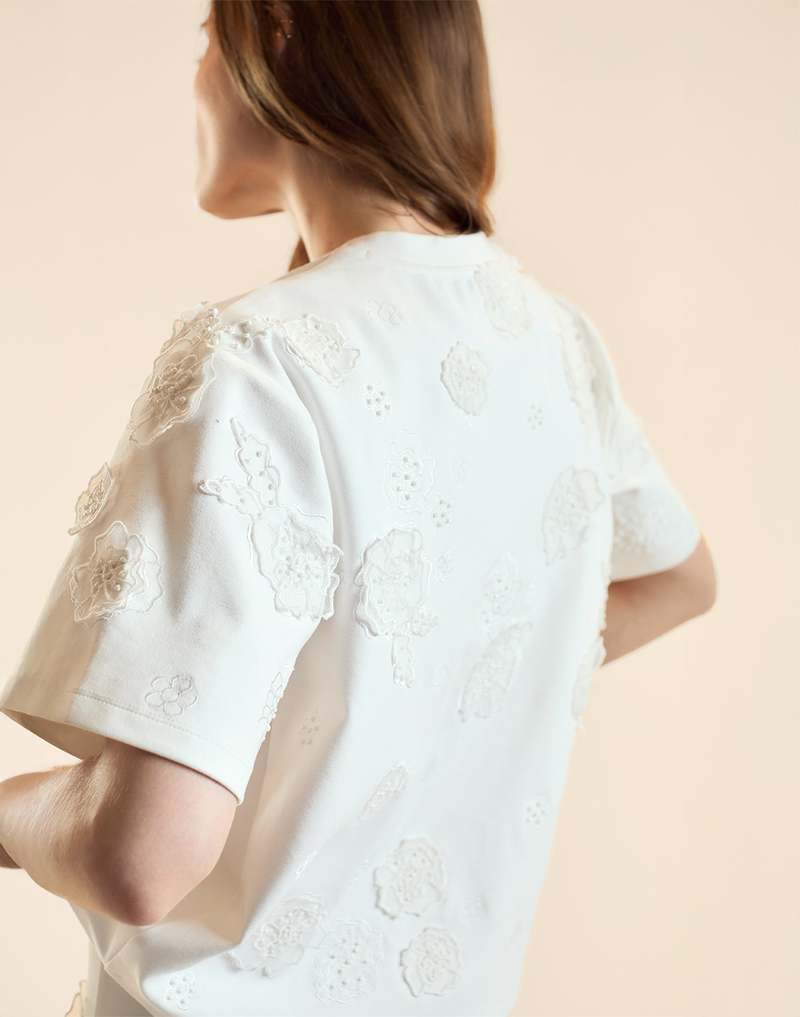 Cynthia Rowley Pop Floral Applique Top - White