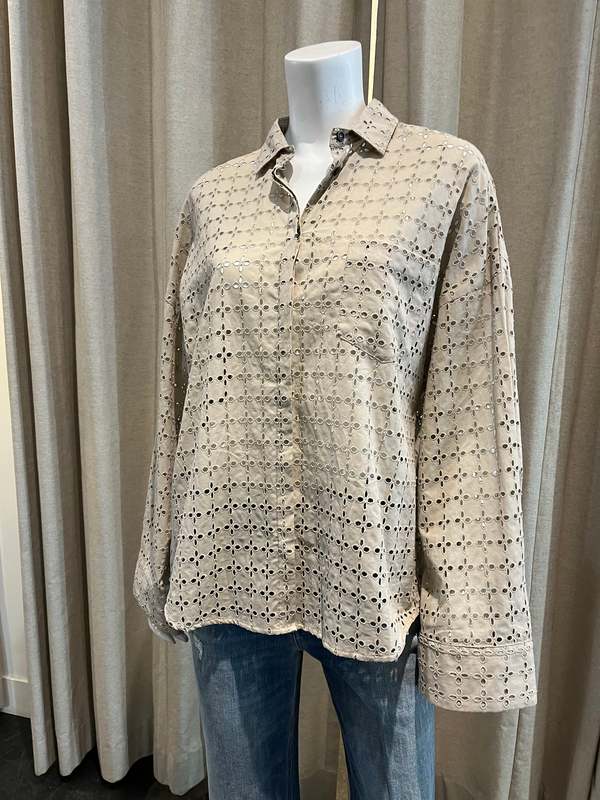 NINE IN THE MORNING Amanda Perforated Button Down Top - Beige