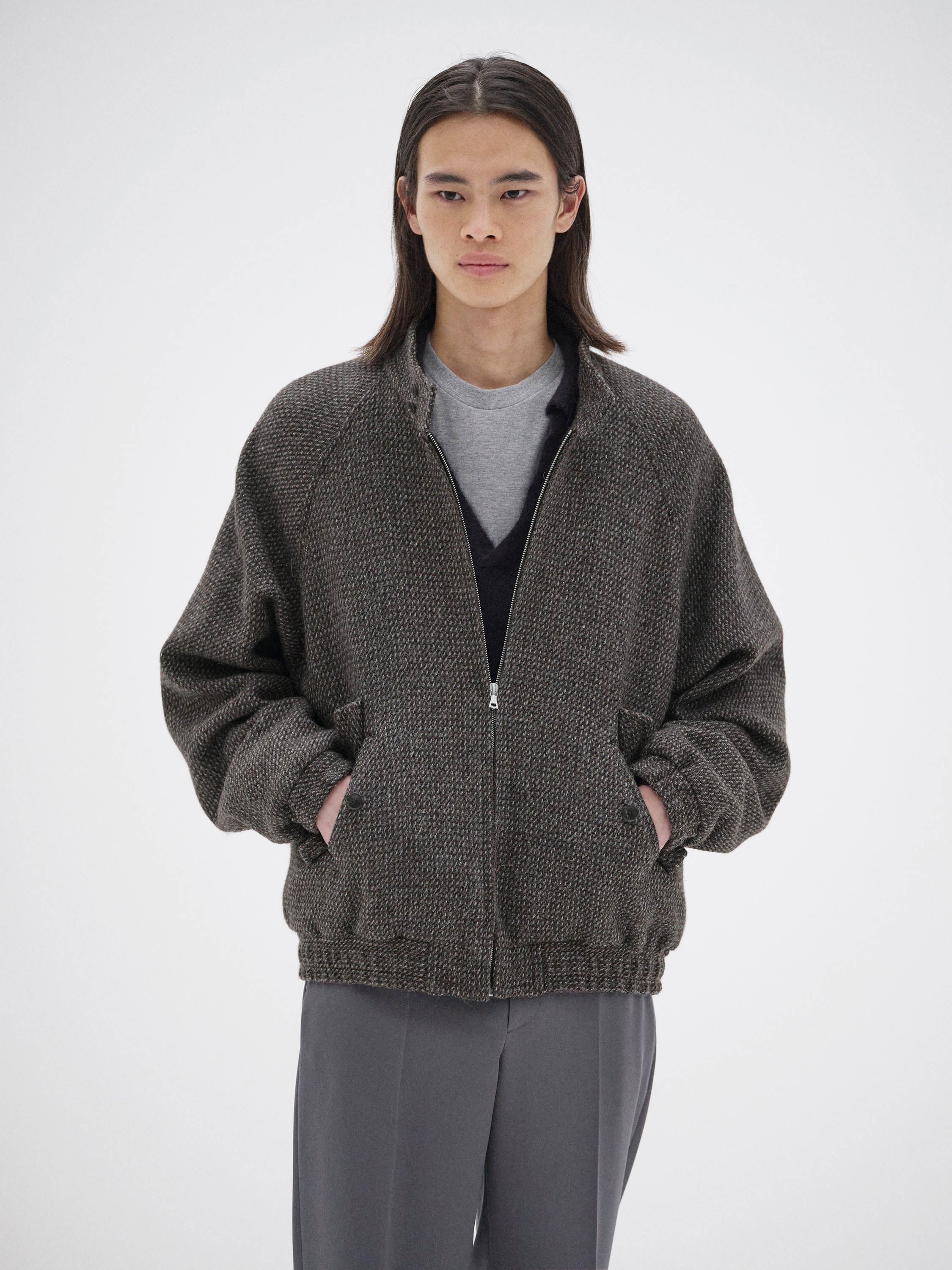 Auralee Alpaca Wool Silk Tweed Zip Blouson | Garmentory