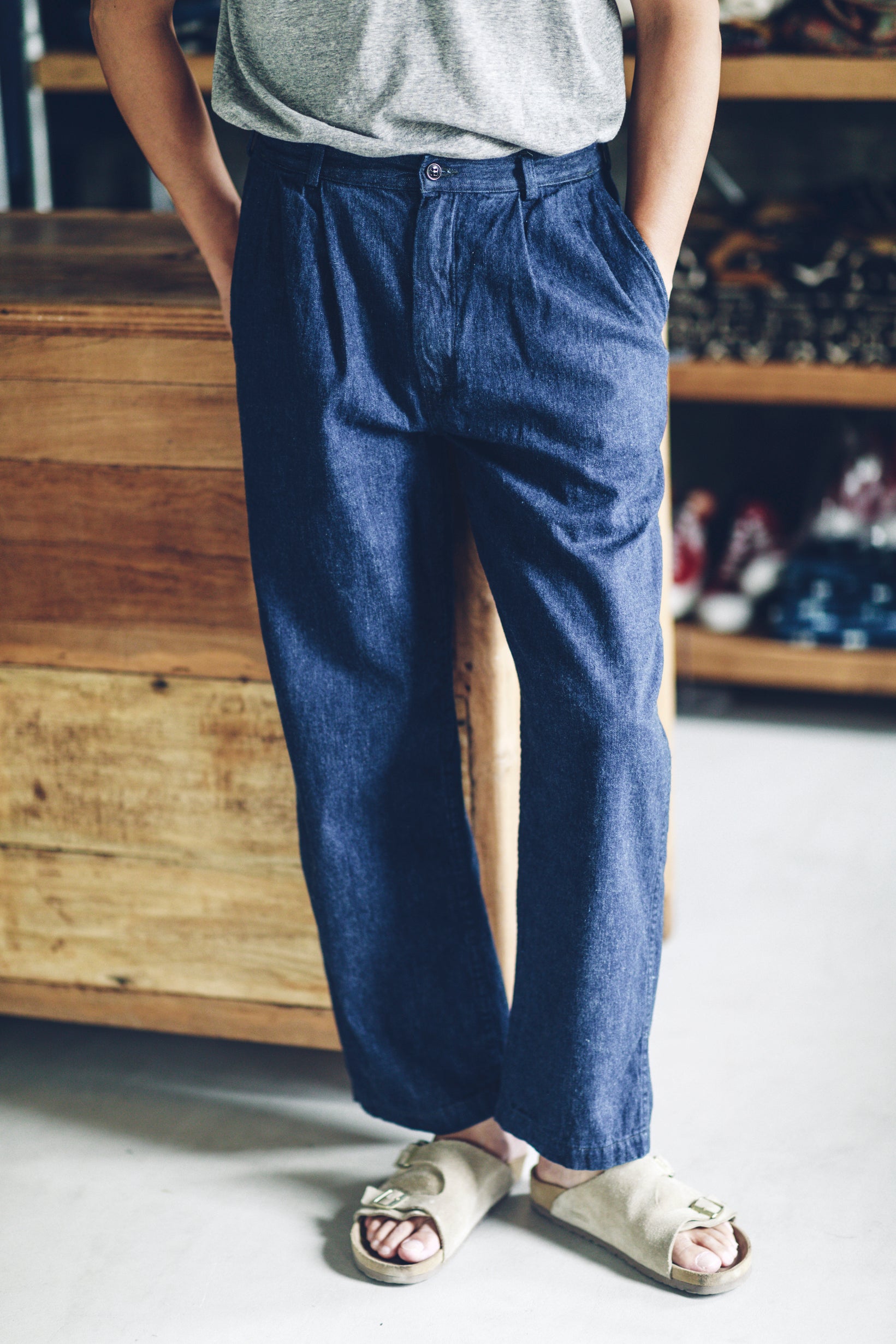 orSlow Two Tuck Wide Denim Trousers | Garmentory