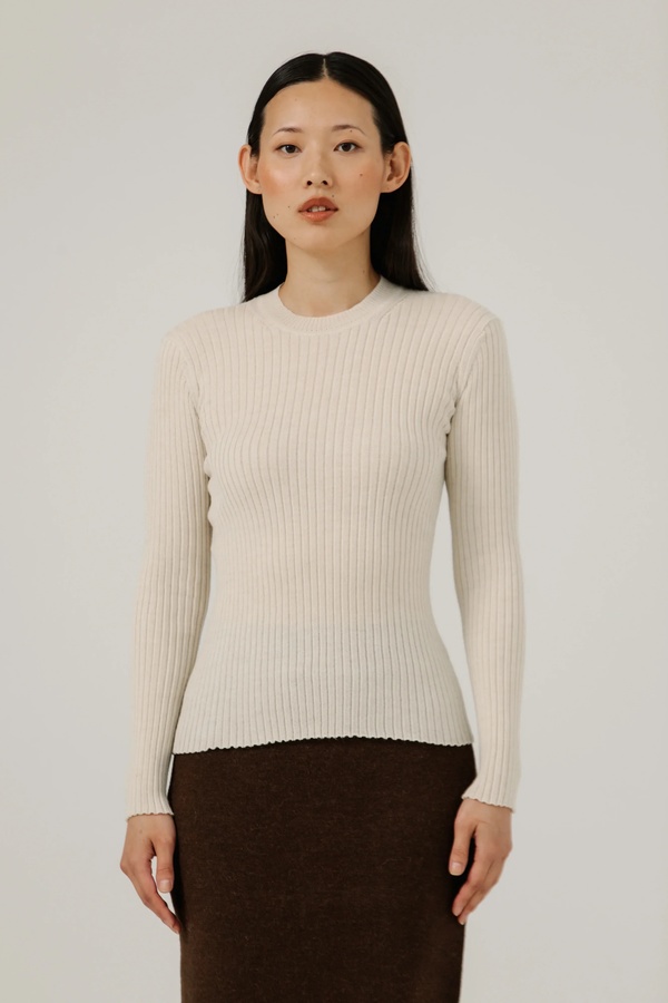 Bare Knitwear Fine Knit Rib Top - Pearl