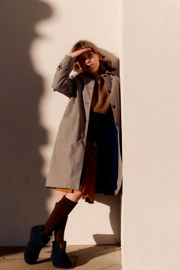 Kids Caramel FELIX CHILDREN'S COTTON COAT - BEIGE MICRO CHECK