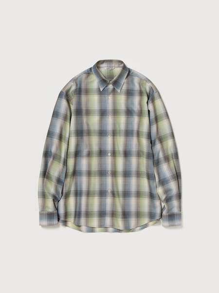 Auralee Airy Light Cotton Check Big Shirt - Green Gingham
