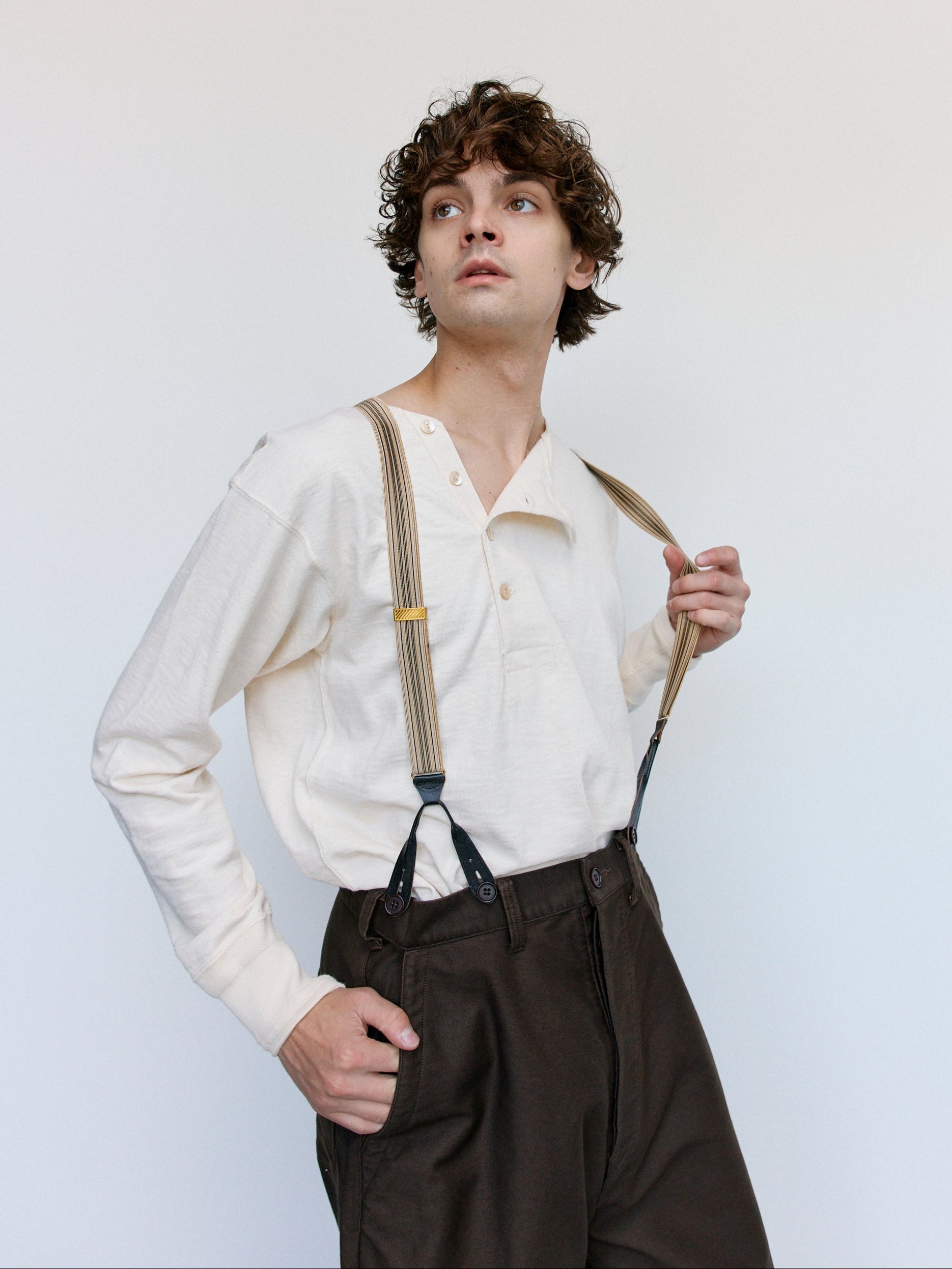 Taiga Takahashi LOT.005 Multi Stripe Beige Rayon Suspender